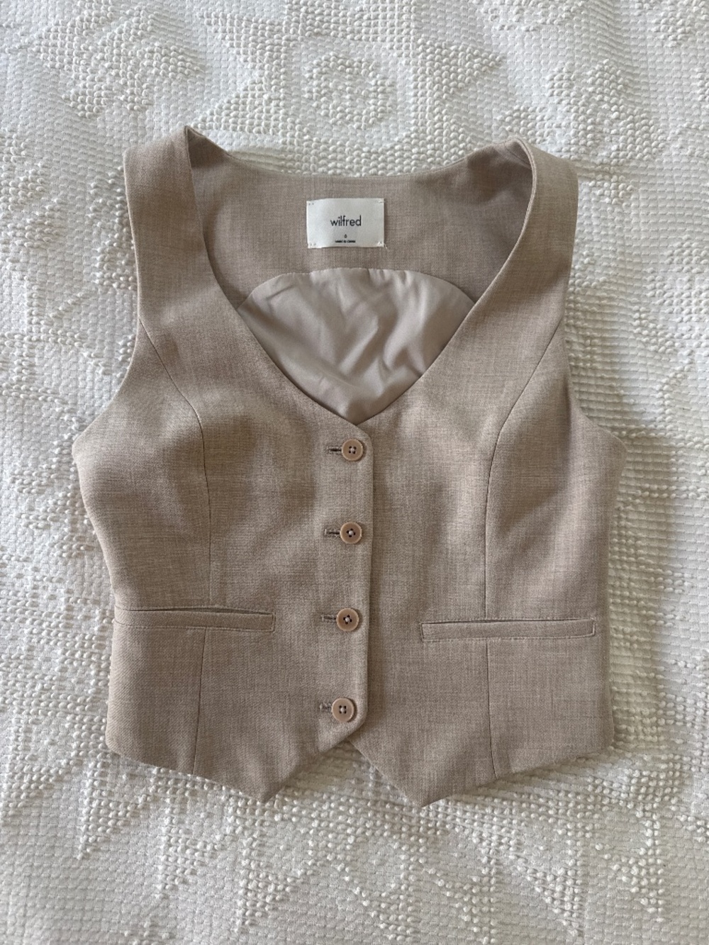 Aritzia Wilfred desire vest Heather pat beige 0